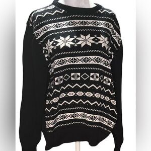 Classy Cotton Christmas Sweater-Geometric Snowflake Design-Colors Black & White
